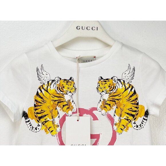NWT Gucci KIds GG winged tiger t-shirt in white Size 4 - Picture 3 of 10